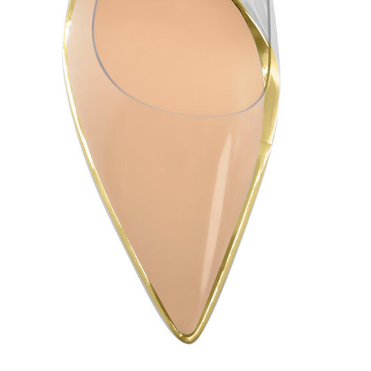 Transparent Pointed Toe Slip on Gold High Heel Stiletto Pumps - Onlymaker