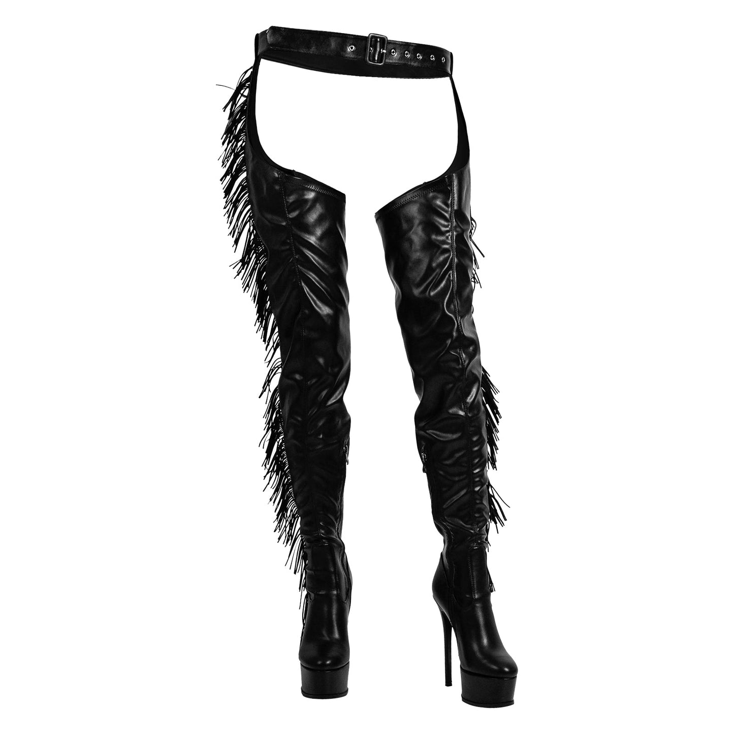 Black Side Fringe Stiletto Heeled Pant Boots - Onlymaker
