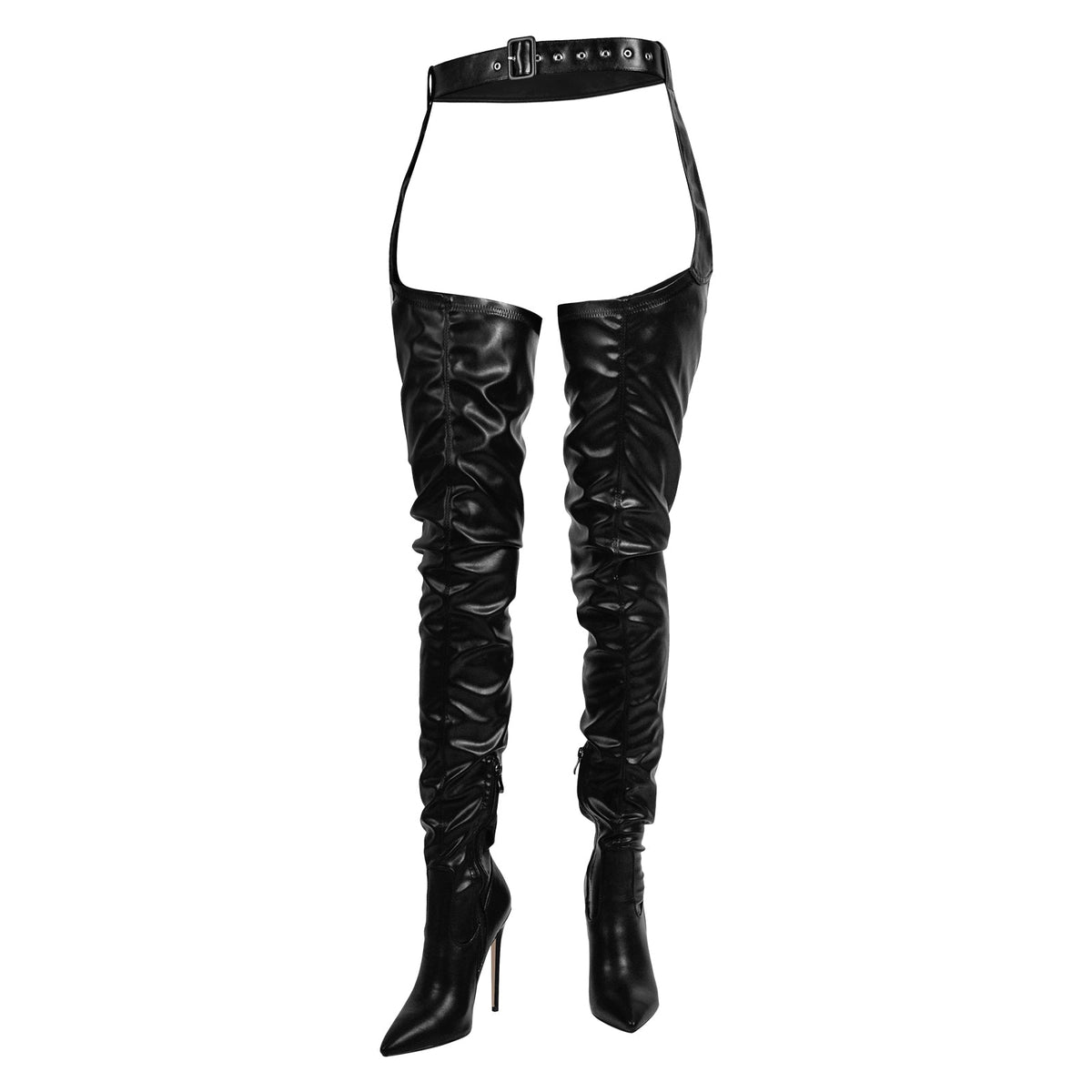 Black Pleated Stiletto Heeled Pant Boots - Onlymaker