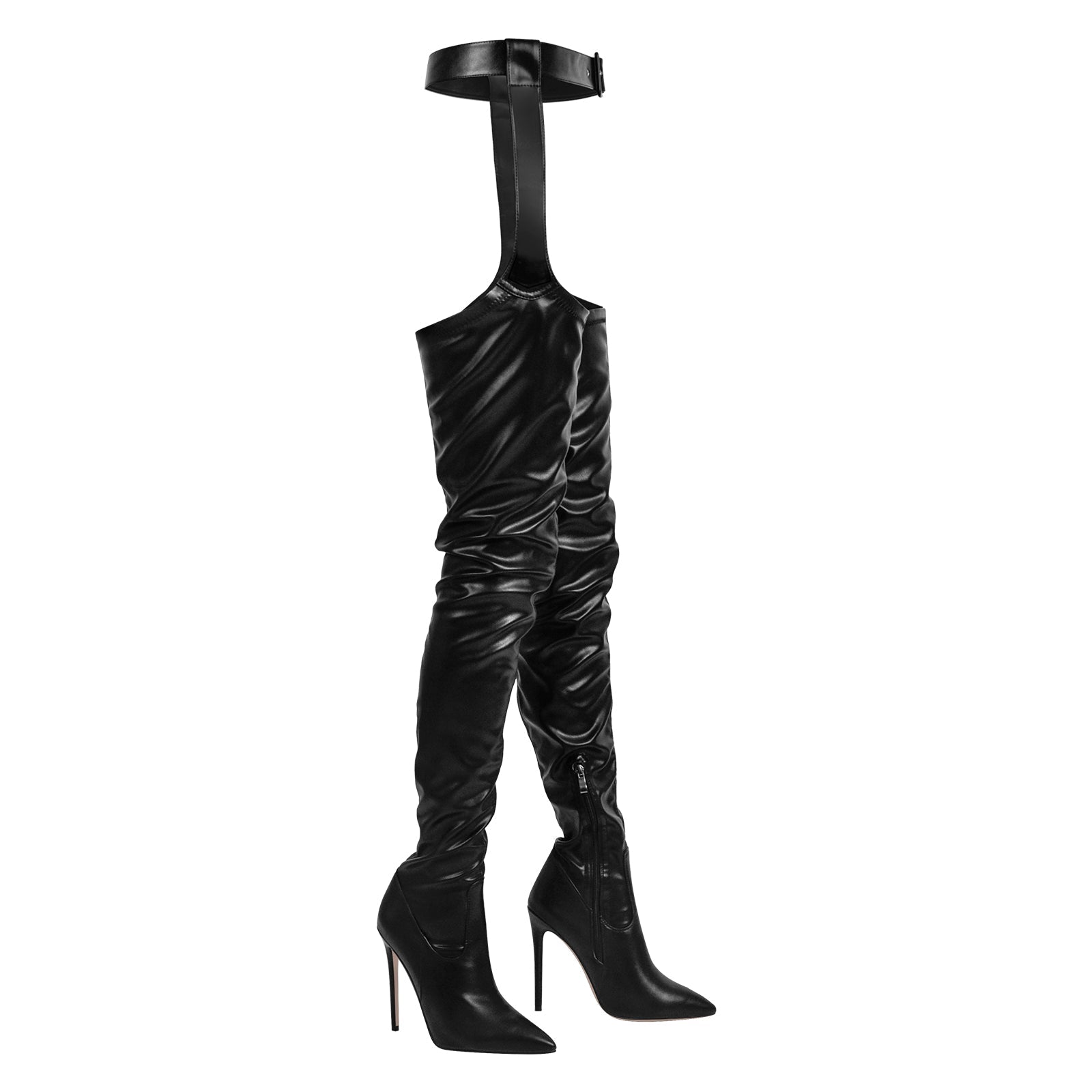 Black Pleated Stiletto Heeled Pant Boots - Onlymaker