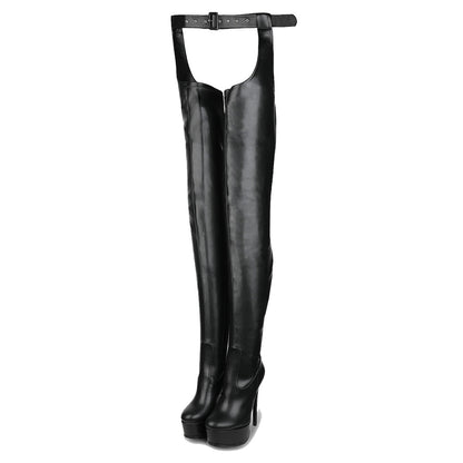 Round Toe Platform Stiletto Stretchy Pantyhose Boots - Onlymaker