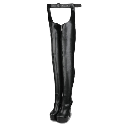 Round Toe Platform Stiletto Stretchy Pantyhose Boots - Onlymaker