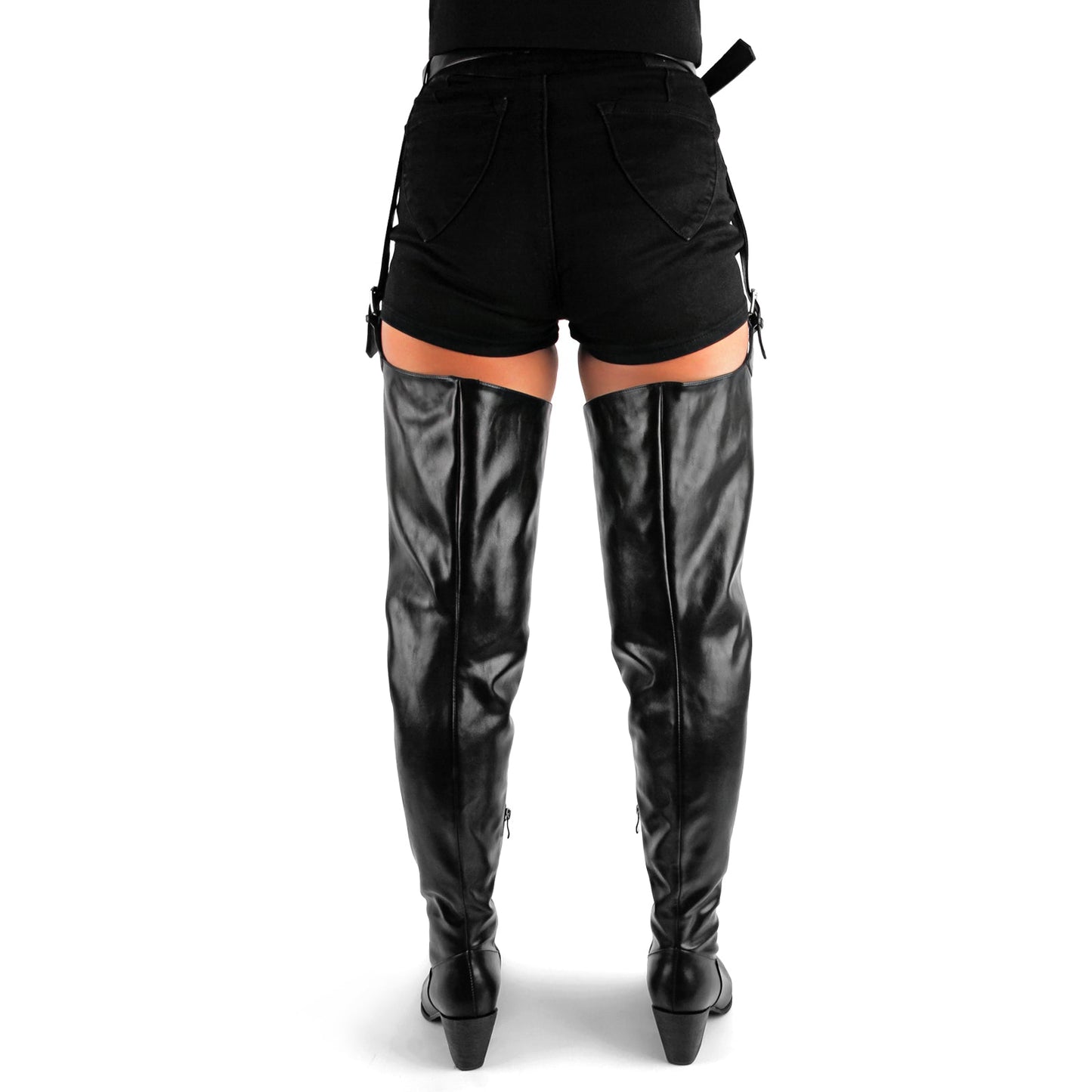 Pointed Toe Buckle Chunky Heel Pant Boots - Onlymaker
