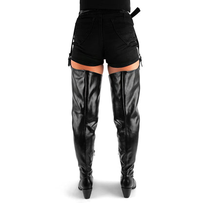 Pointed Toe Buckle Chunky Heel Pant Boots - Onlymaker
