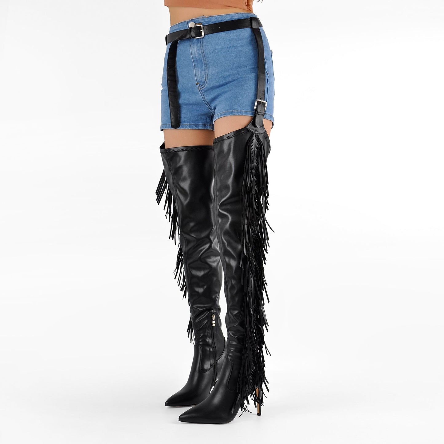 Pointed Toe Fringe Stiletto Pant Boots - Onlymaker