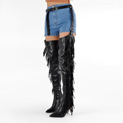 Pointed Toe Fringe Stiletto Pant Boots - Onlymaker