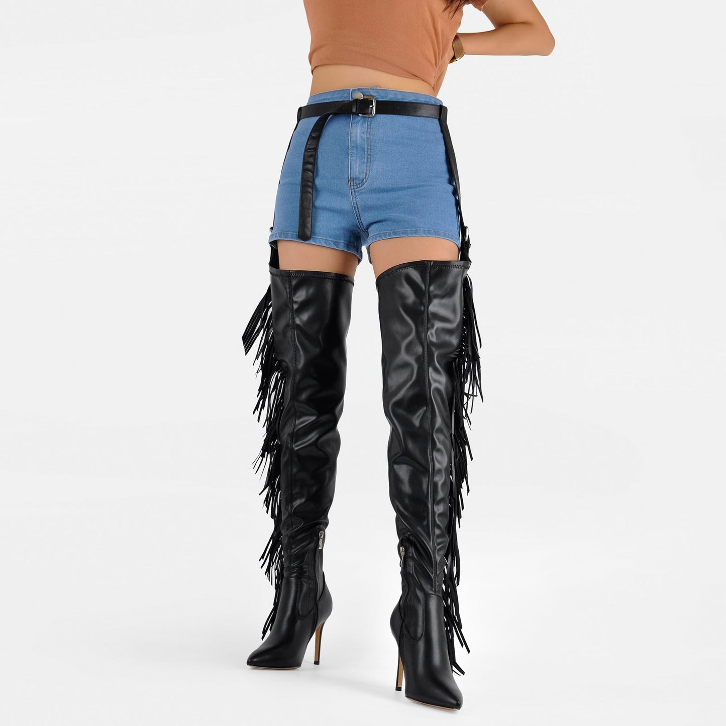 Pointed Toe Fringe Stiletto Pant Boots - Onlymaker