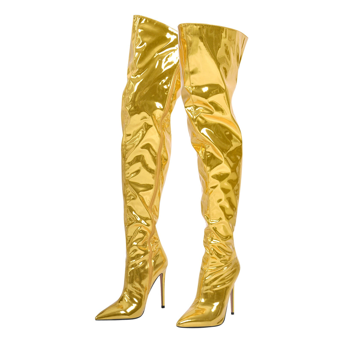 Metallic Pointed Toe Stiletto Over The Knee Boots - Onlymaker