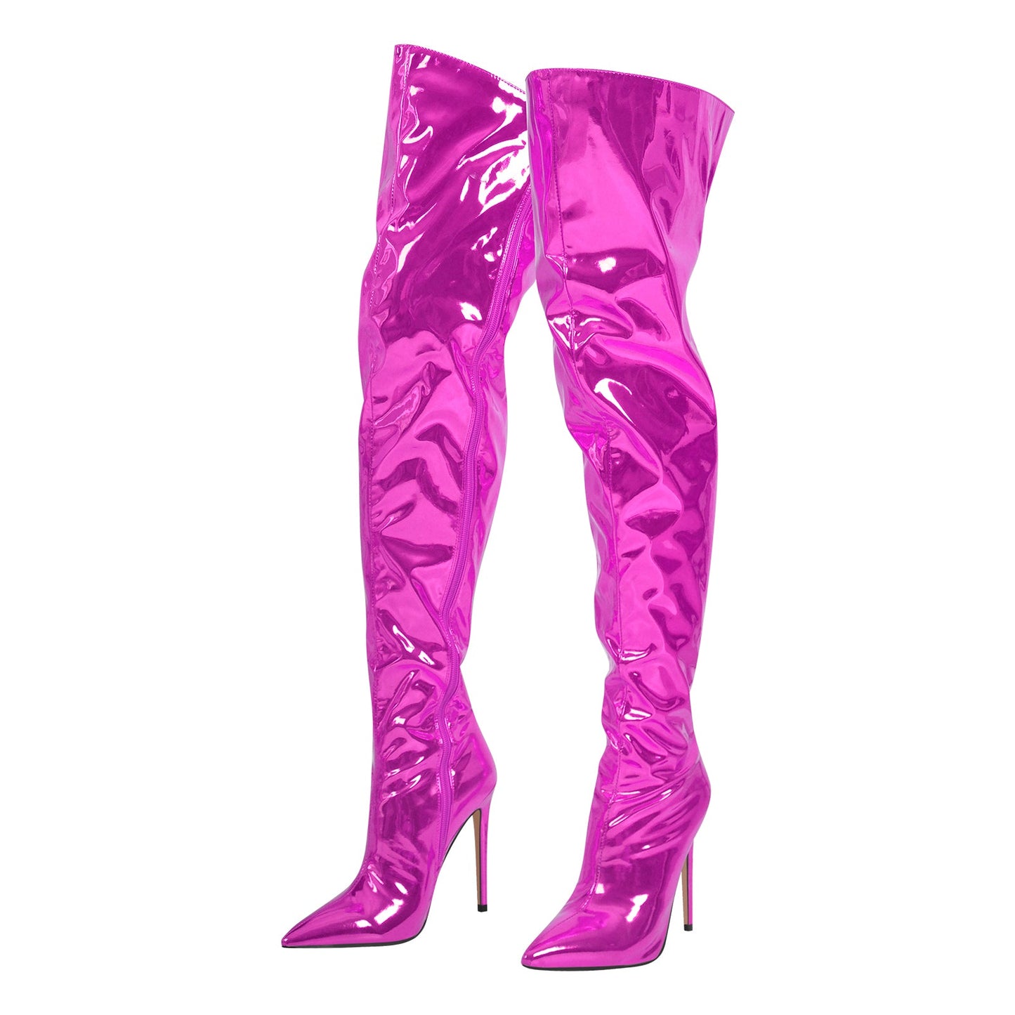 Metallic Pointed Toe Stiletto Over The Knee Boots - Onlymaker