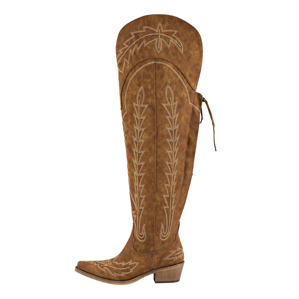 Embroidery Back Lace-up Over The Knee Western Boots - Onlymaker