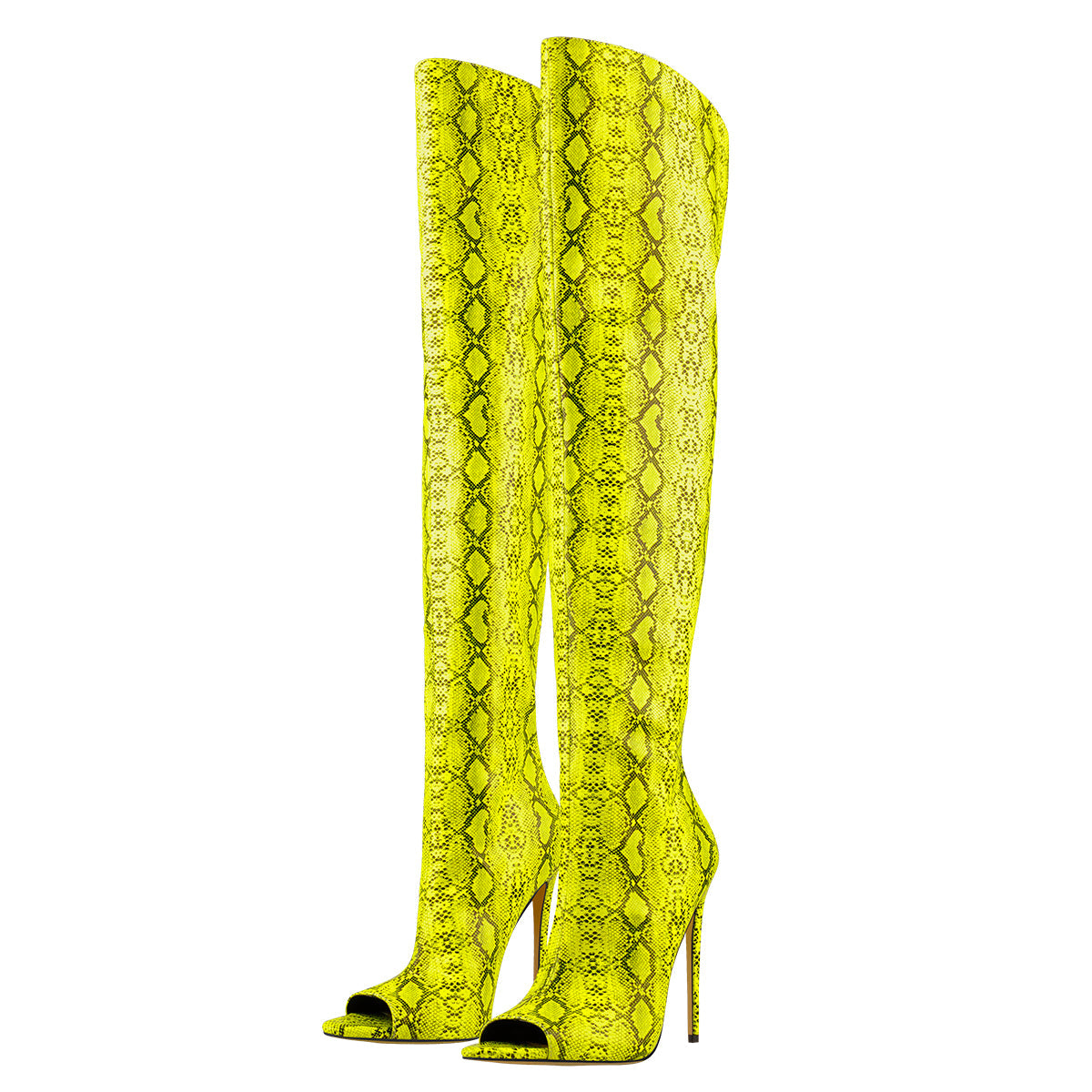 Open Toe Snake Fluorescent Color Stiletto High Heel Over The Knee Boot - Onlymaker