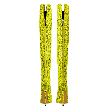 Open Toe Snake Fluorescent Color Stiletto High Heel Over The Knee Boot - Onlymaker