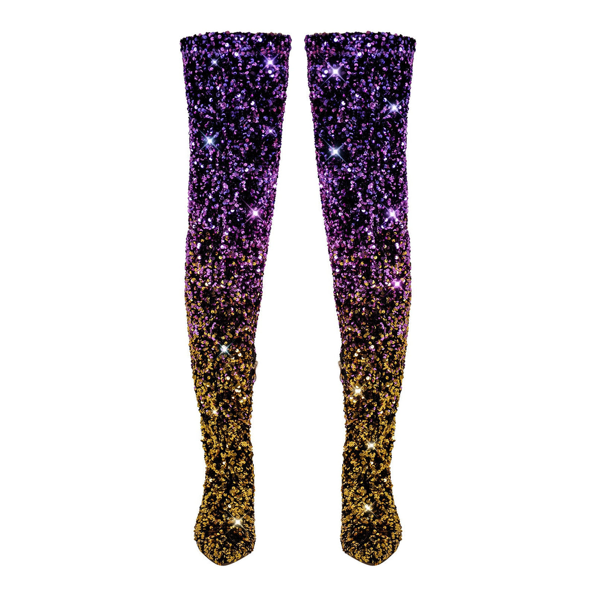 Sequins Gradient Color Pointed Toe Thigh High Stiletto Boots - Onlymaker