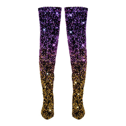 Sequins Gradient Color Pointed Toe Thigh High Stiletto Boots - Onlymaker