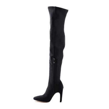 Stretchy Square Toe Block Heel Over the Knee Boots - Onlymaker