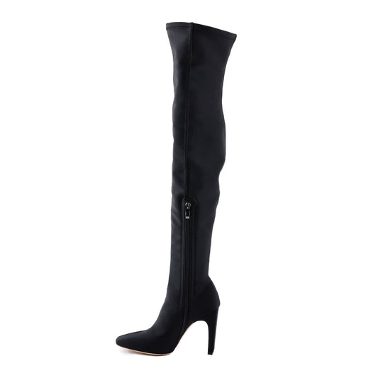 Stretchy Square Toe Block Heel Over the Knee Boots - Onlymaker