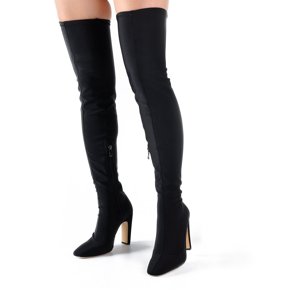 Stretchy Square Toe Block Heel Over the Knee Boots - Onlymaker