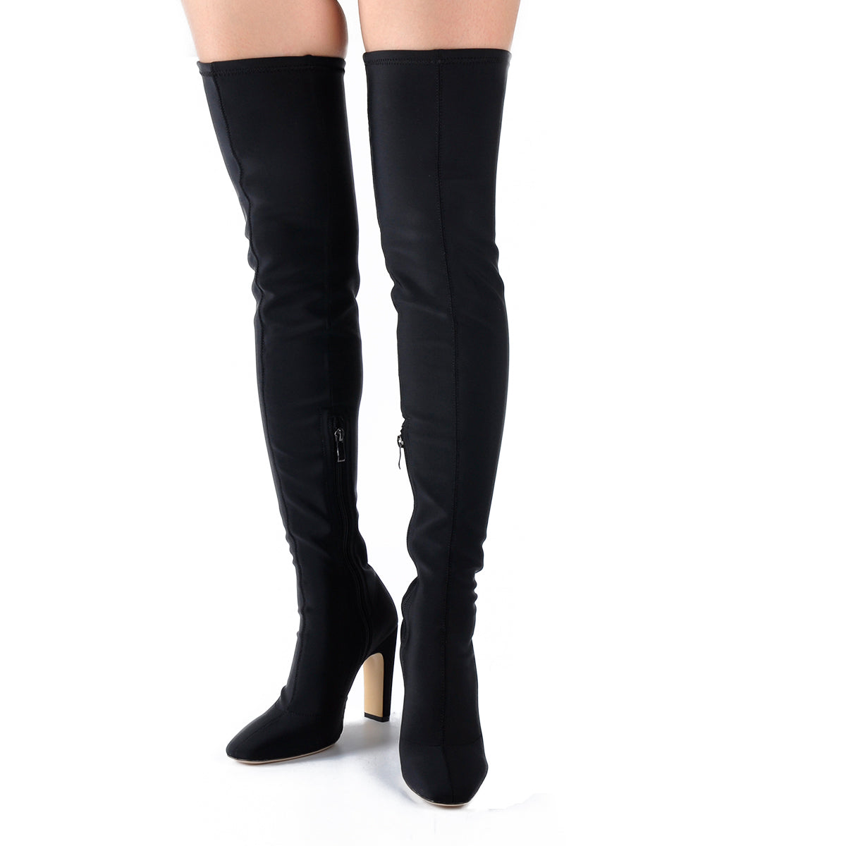 Stretchy Square Toe Block Heel Over the Knee Boots - Onlymaker