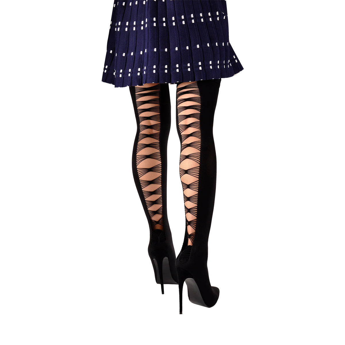 Thigh High Pointy Toe Stiletto Stretch Back Hollow Out Stocking Bootie - Onlymaker