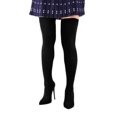 Thigh High Pointy Toe Stiletto Stretch Back Hollow Out Stocking Bootie - Onlymaker