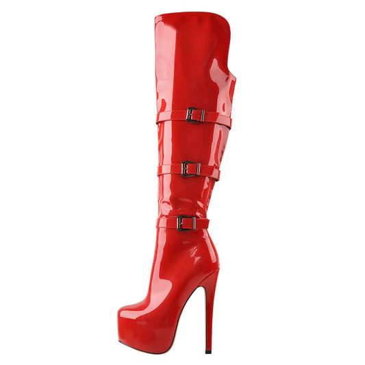 Leather Platform High Over The Knee High Heel Boot - Onlymaker