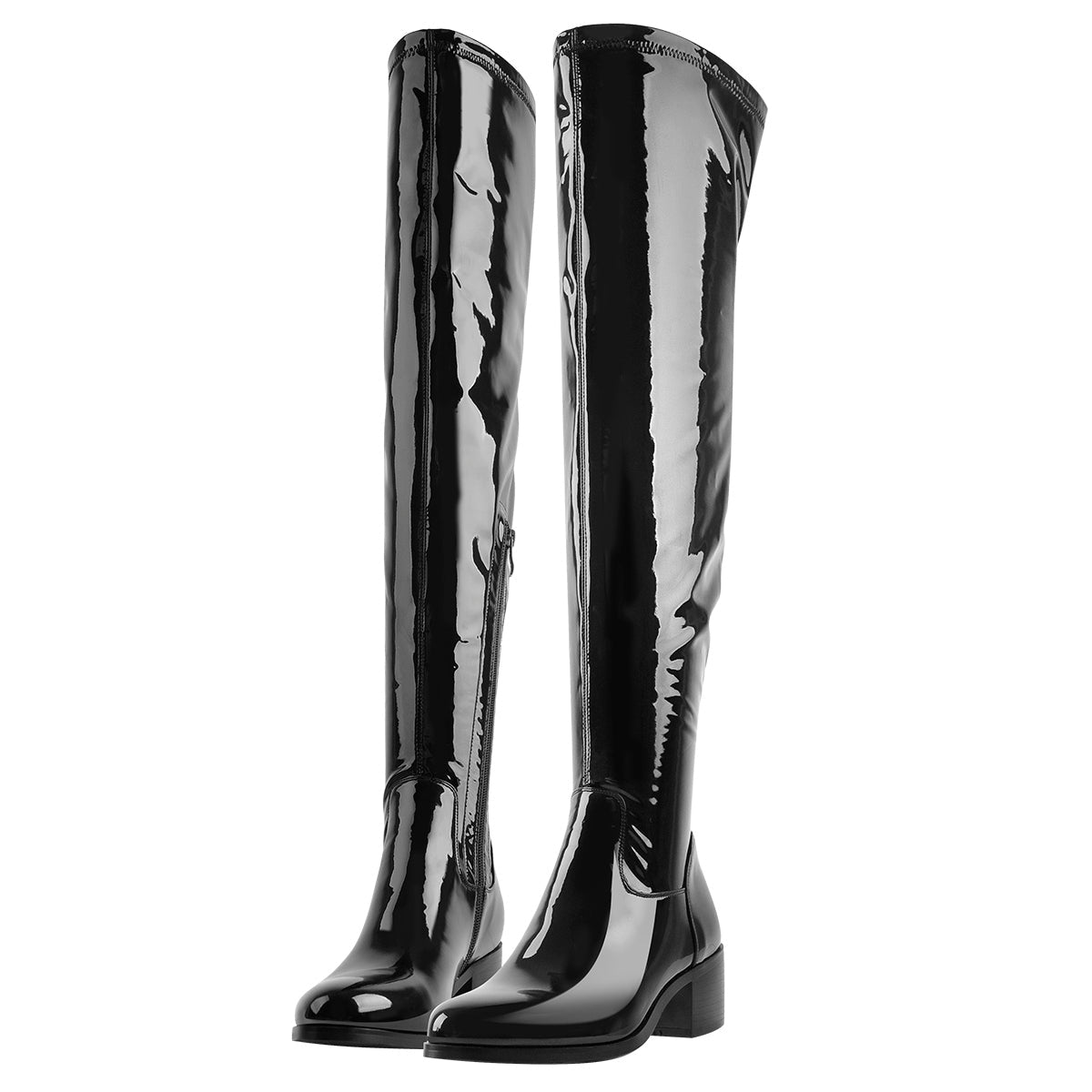 Black Patent Leather Over The Knee Boots - Onlymaker