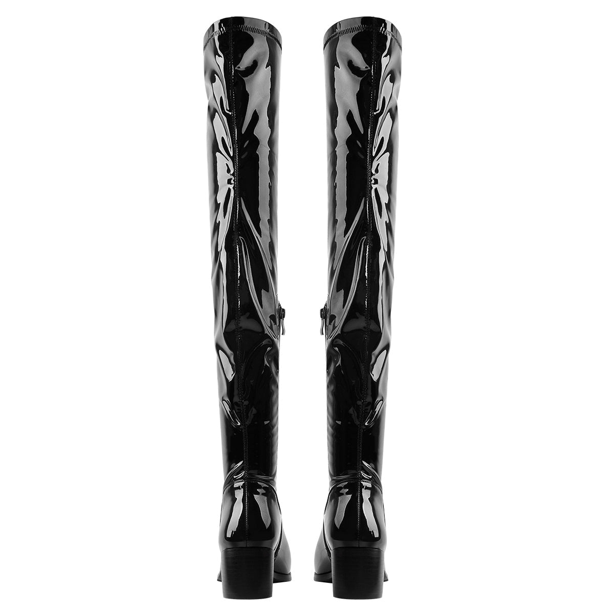 Black Patent Leather Over The Knee Boots - Onlymaker