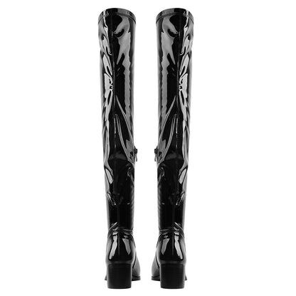 Black Patent Leather Over The Knee Boots - Onlymaker