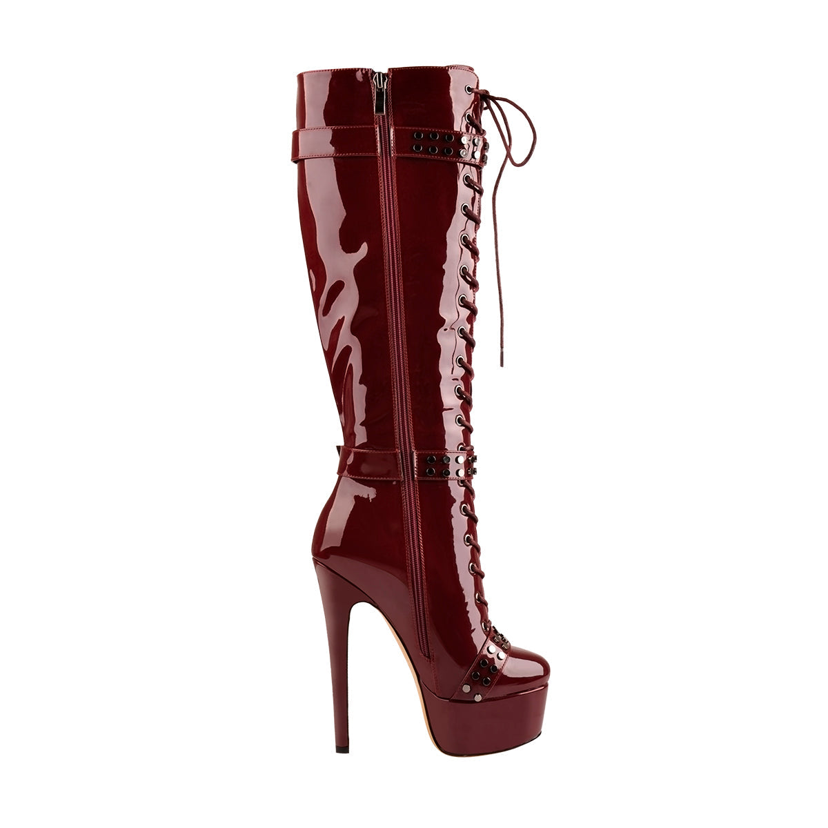 Platform Lace-Up High Heel Stiletto Over The Knee Boots - Onlymaker