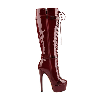 Platform Lace-Up High Heel Stiletto Over The Knee Boots - Onlymaker
