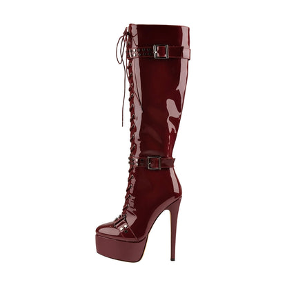 Platform Lace-Up High Heel Stiletto Over The Knee Boots - Onlymaker