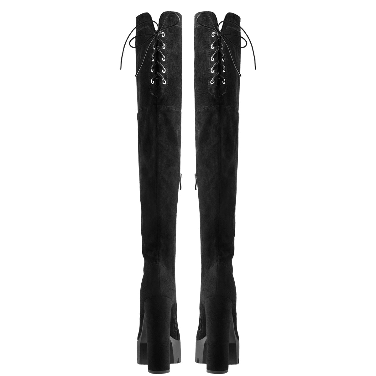 Faux Suede Lace Up Round Toe Thigh High Winter Bootie - Onlymaker