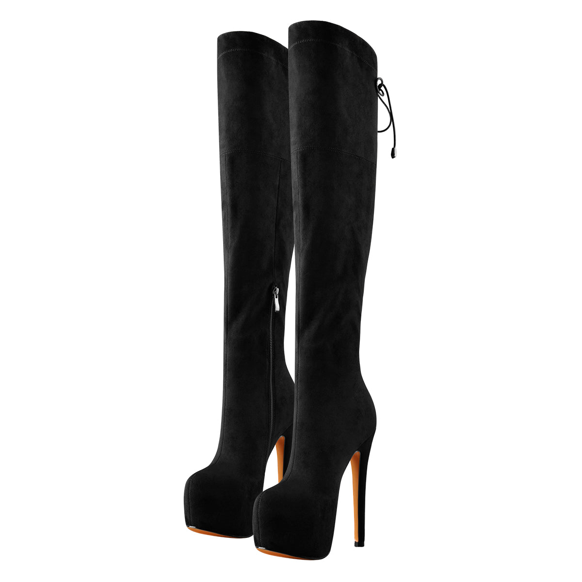 Black Suede Round Toe Platform Over The Knee Boots - Onlymaker