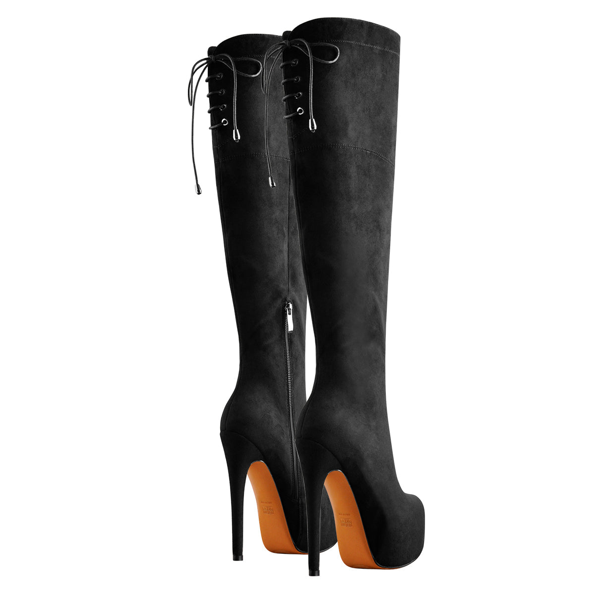 Black Suede Round Toe Platform Over The Knee Boots - Onlymaker