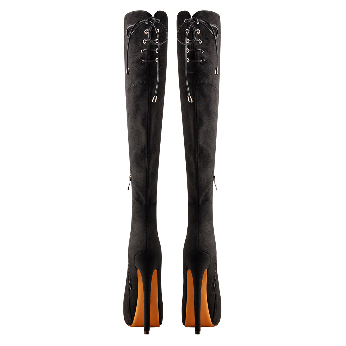 Black Suede Round Toe Platform Over The Knee Boots - Onlymaker