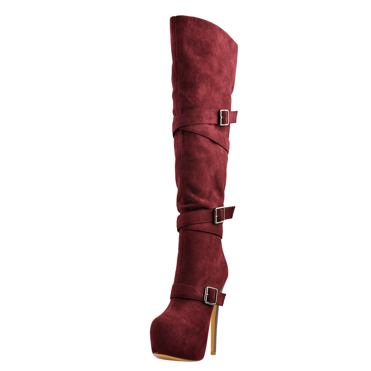 Suede Platform Buckle Stiletto Over The Knee High Boots - Onlymaker
