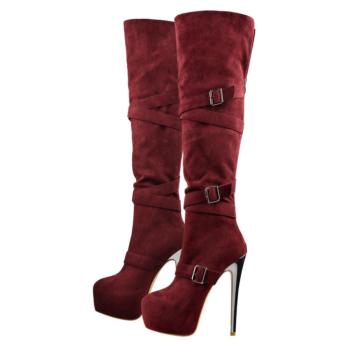 Suede Platform Buckle Stiletto Over The Knee High Boots - Onlymaker