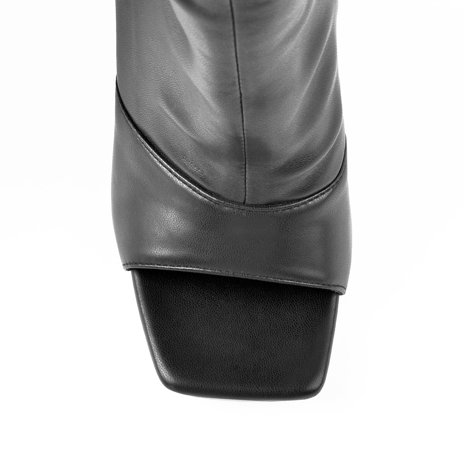 Black Open Square Toe Over The Knee Stiletto Zipper Boots - Onlymaker