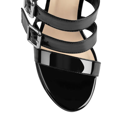 Round Toe Black Over The Knee Stiletto Boots Sandals - Onlymaker