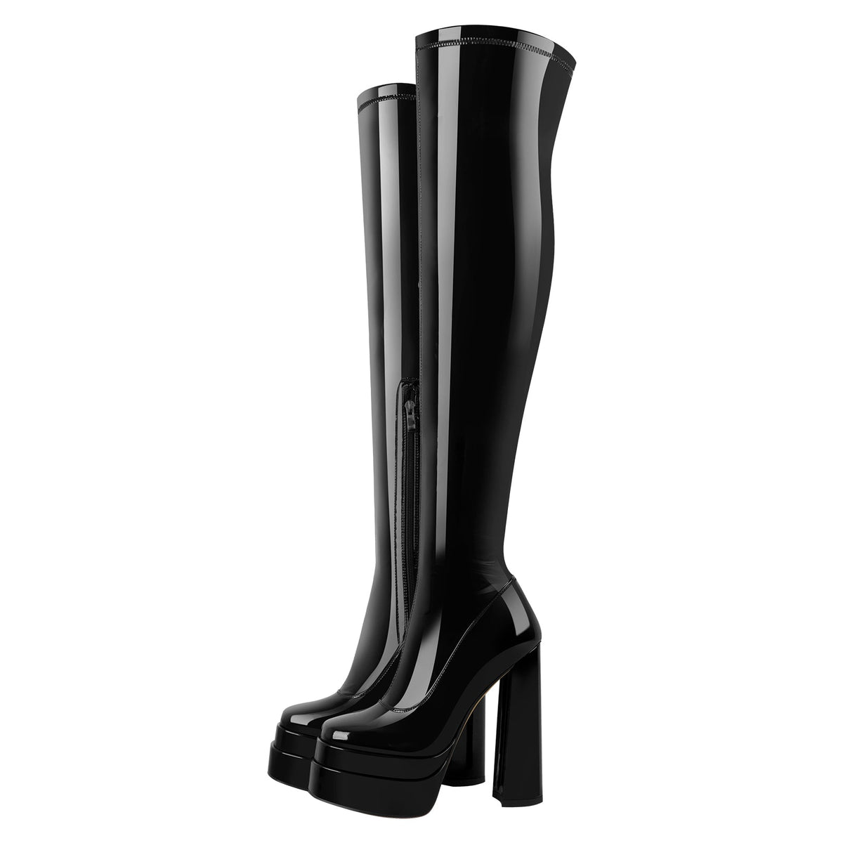 Patent Platform Chunky Over The Knee Thigh Boots - Onlymaker