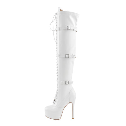 Platform Lace-Up Over The Knee Thigh Boots - Onlymaker