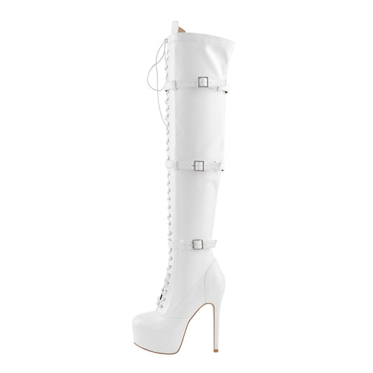 Platform Lace-Up Over The Knee Thigh Boots - Onlymaker