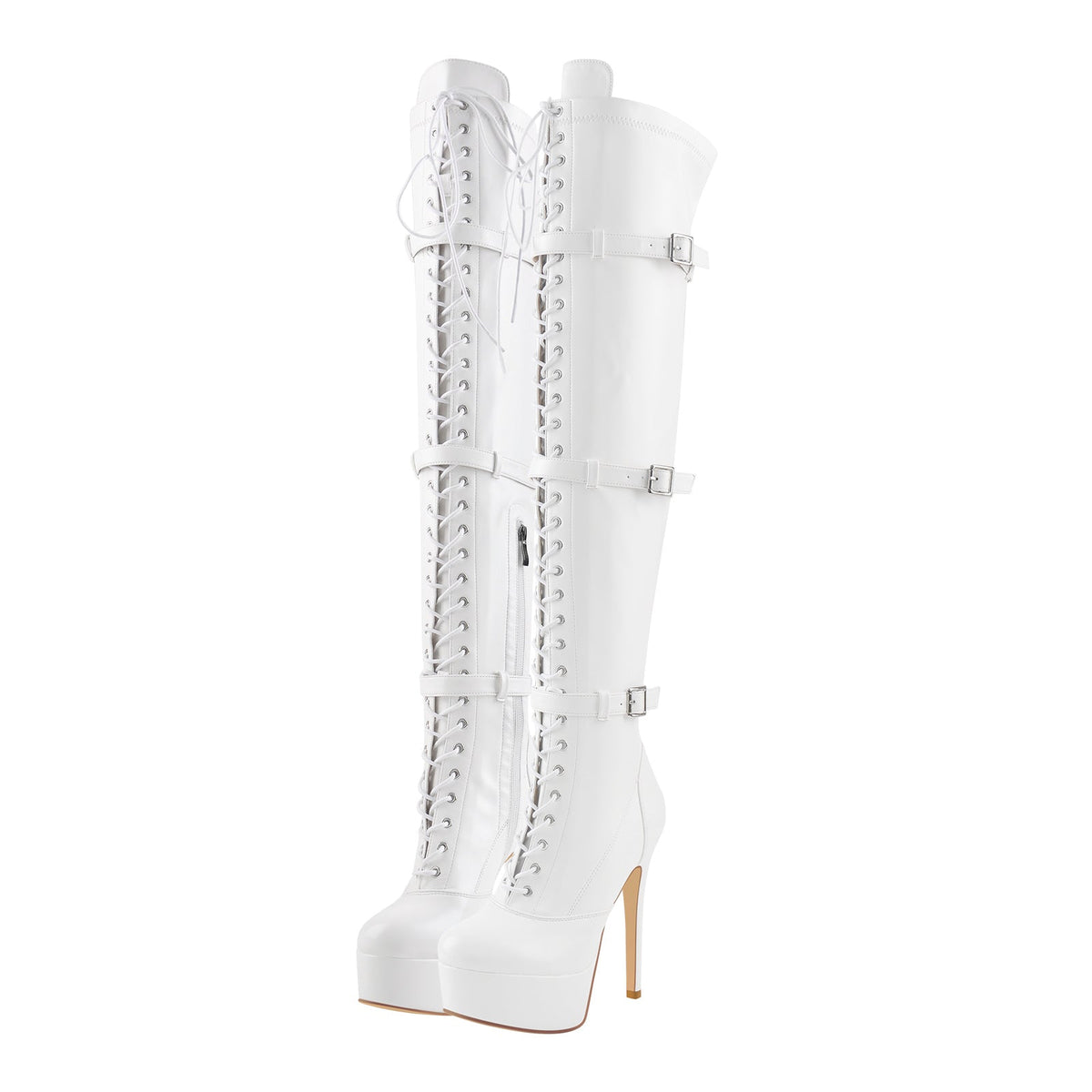 Platform Lace-Up Over The Knee Thigh Boots - Onlymaker
