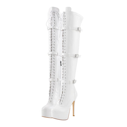 Platform Lace-Up Over The Knee Thigh Boots - Onlymaker