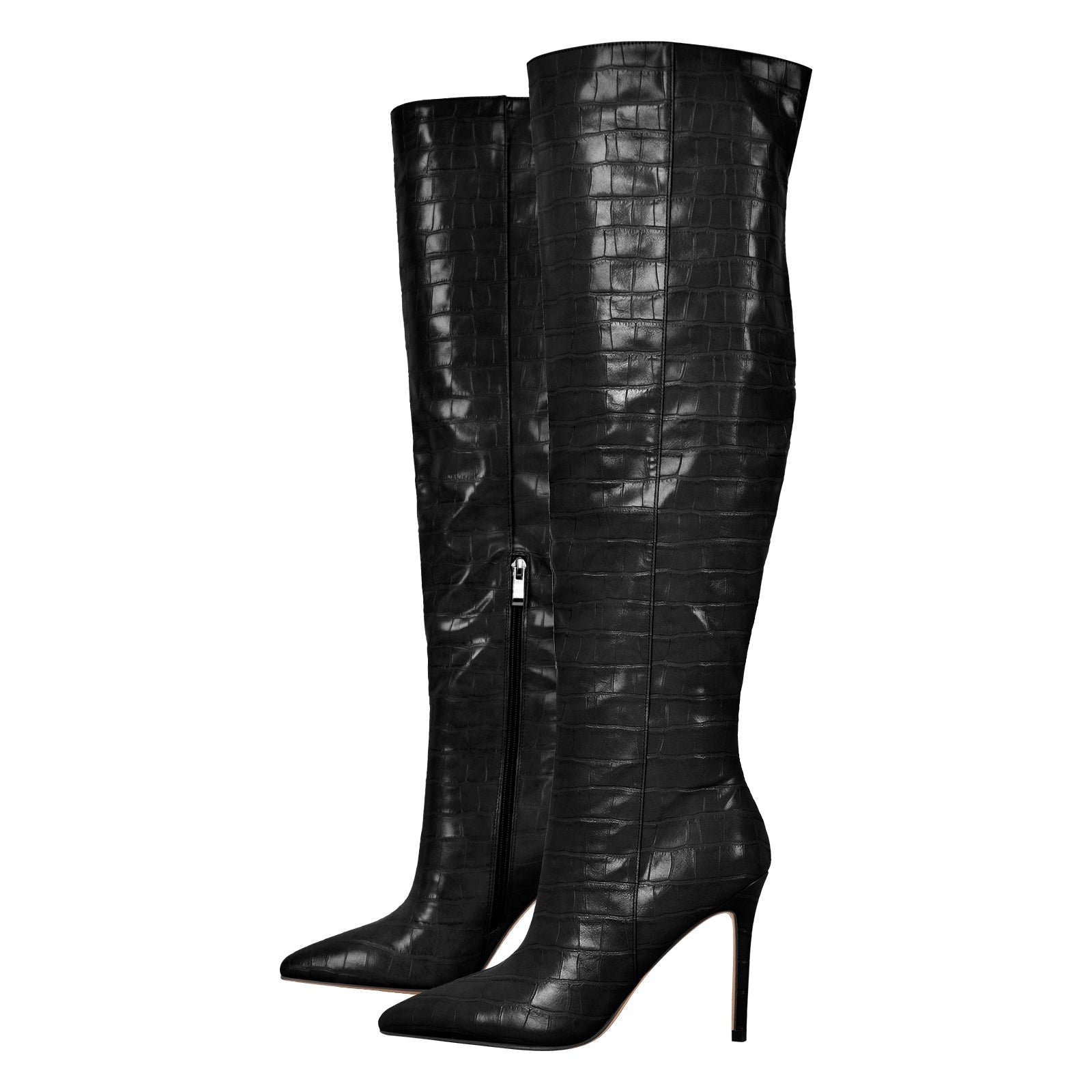 Stone Print Pointed Toe Stiletto Thigh High Boots - Onlymaker