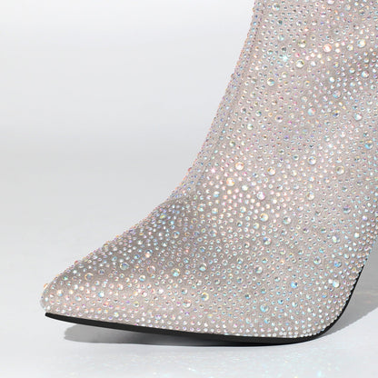 Pointed Toe Rhinestone Tassels Over The Knee Boots - Onlymaker