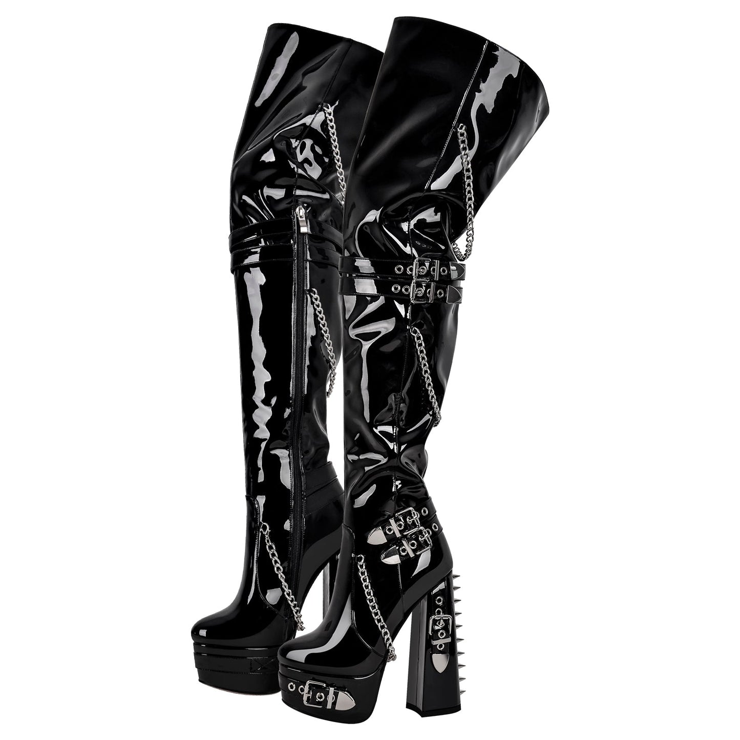 Buckle Strap Rivet Platform Ovee the Knee Boots - Onlymaker
