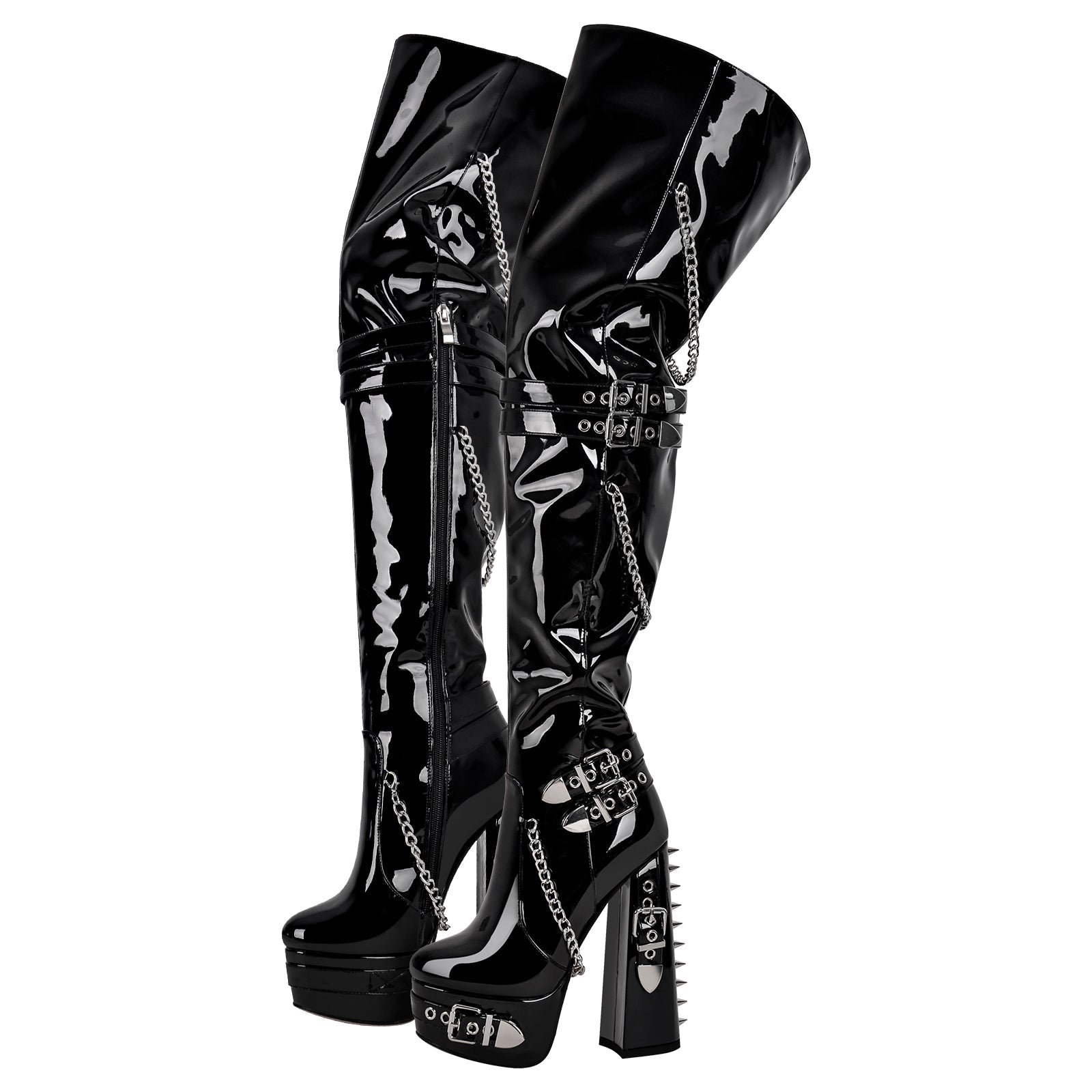 Buckle Strap Rivet Platform Ovee the Knee Boots - Onlymaker