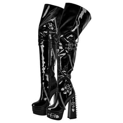 Buckle Strap Rivet Platform Ovee the Knee Boots - Onlymaker