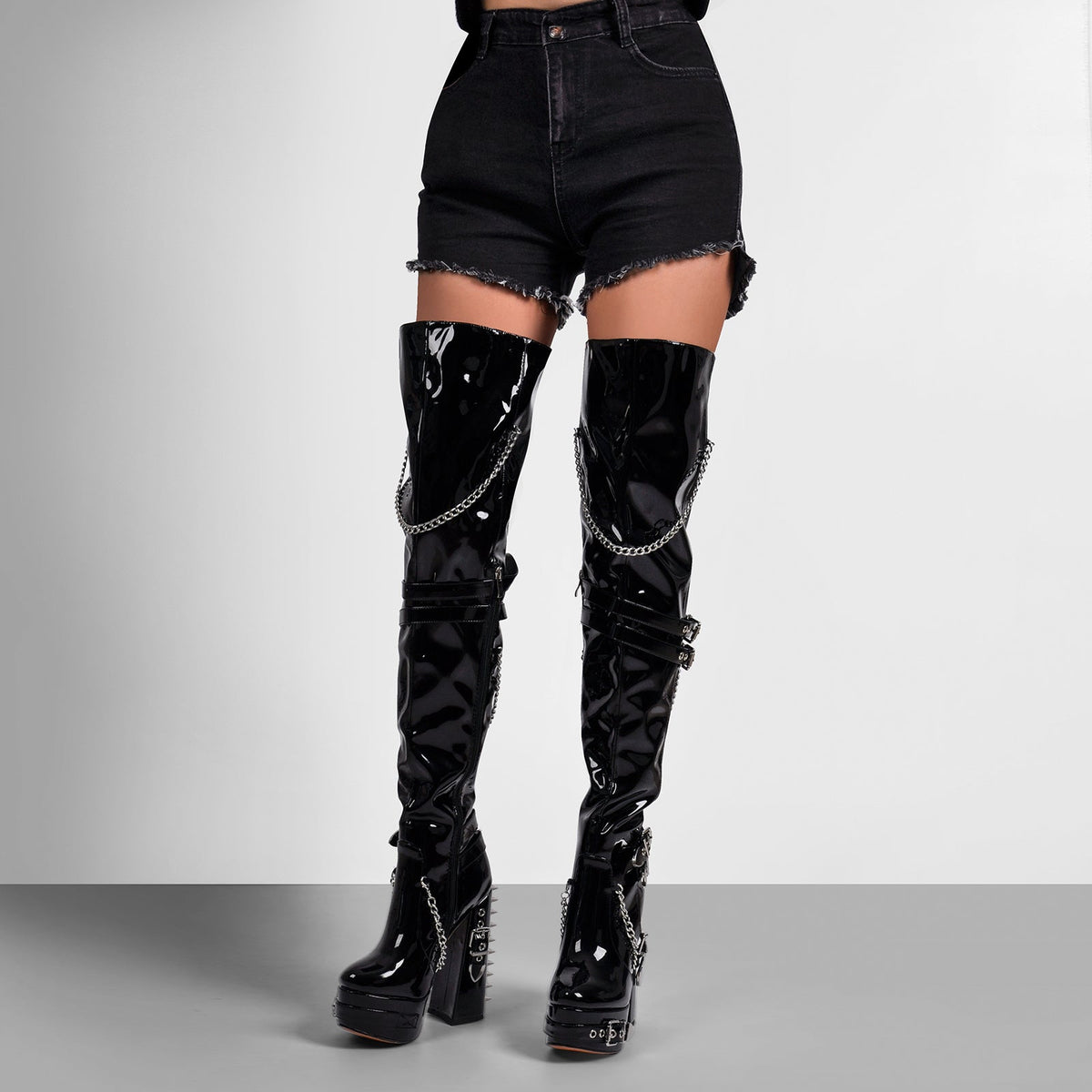 Buckle Strap Rivet Platform Ovee the Knee Boots - Onlymaker